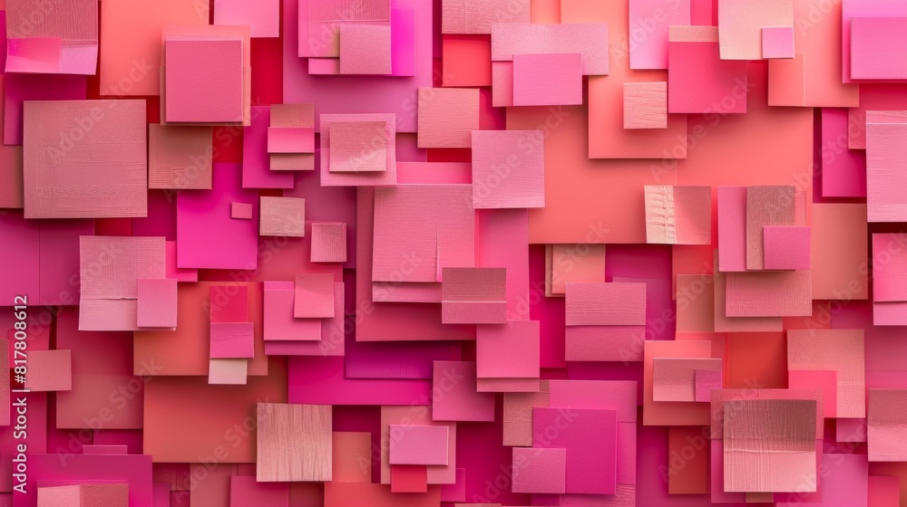 Abstract paper cutouts arranged to form pink block patterns. Abstract paper cutouts arranged to form pink block patterns.