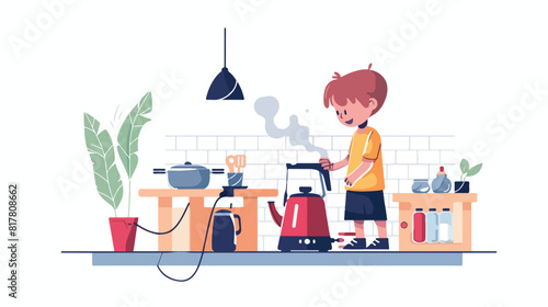 Child playing with electric kettle house appliance