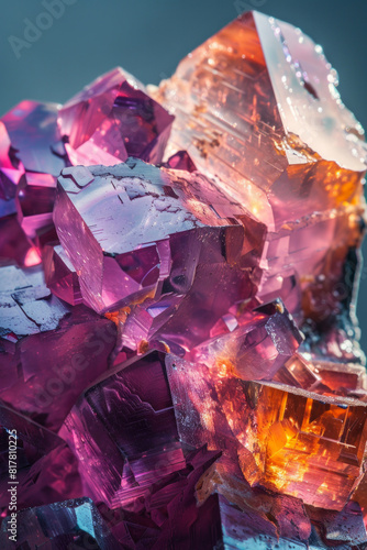 A detailed close-up of a piece of raw gemstone  highlighting its natural texture and vibrant colors. 