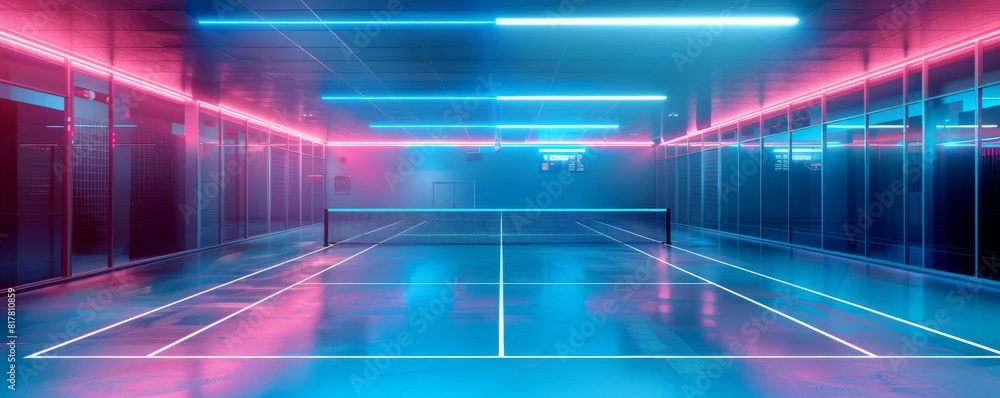 Indoor tennis court, side view, playing with autoadjusting nets and smart rackets, interactive game, Digital tone, Vivid Indoor tennis court, side view, playing with autoadjusting nets and smart rackets, interactive game, Digital tone, Vivid