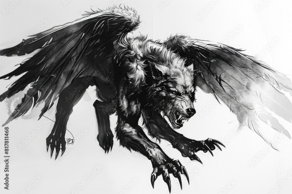 Detailed black and white sketch of a wolf. Perfect for wildlife enthusiasts Detailed black and white sketch of a wolf. Perfect for wildlife enthusiasts