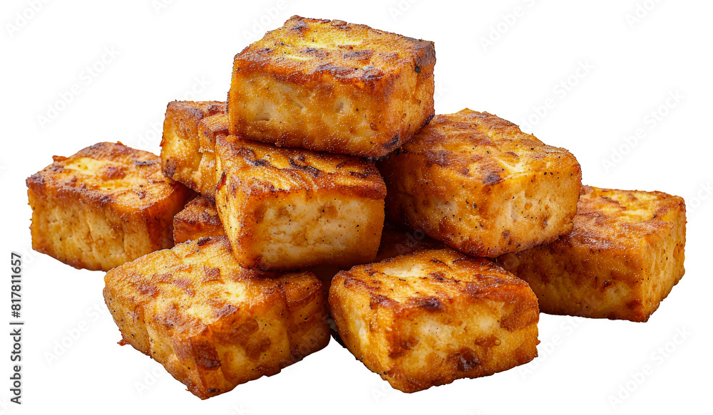 Golden fried tofu cubes, cut out - stock png. Golden fried tofu cubes, cut out - stock png.