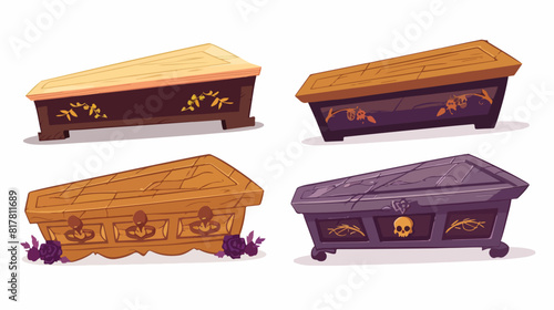 Coffins Four. Wood caskets of different designs shape