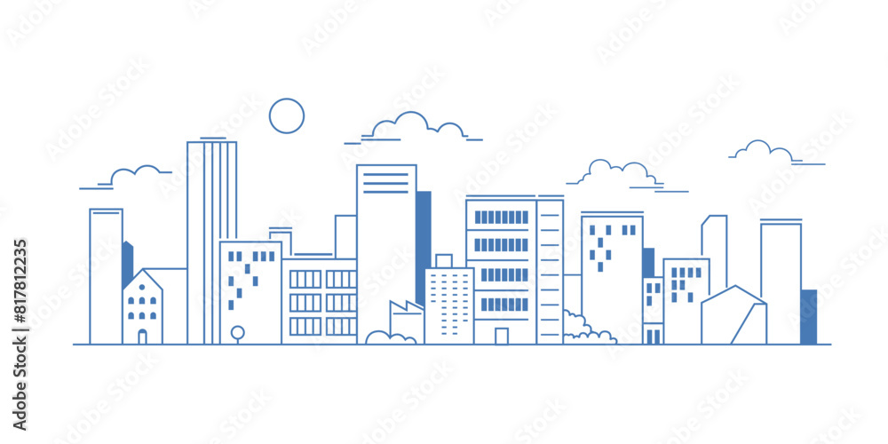 Obraz premium City landscape with buildings. Outline graphic.