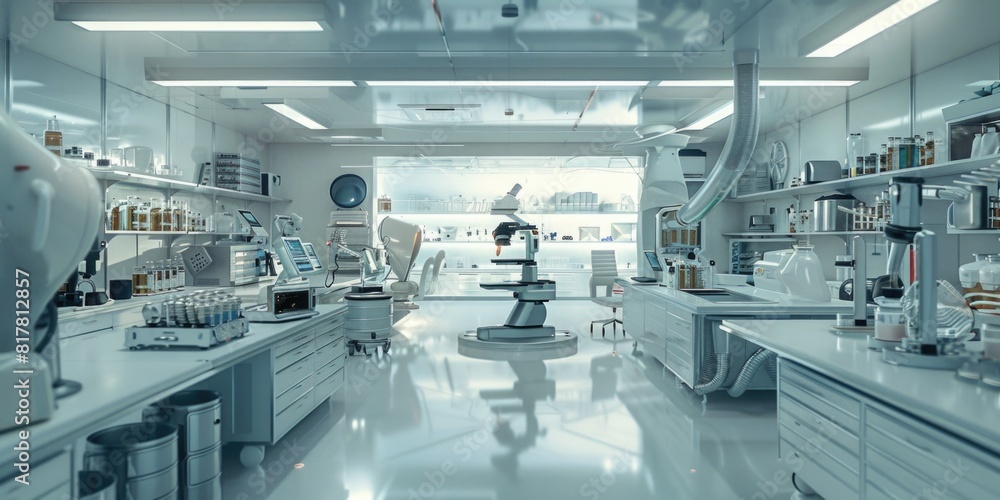 A lab with ample counter space, ideal for scientific experiments and research projects A lab with ample counter space, ideal for scientific experiments and research projects