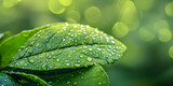 green leaf with drops of  rain water