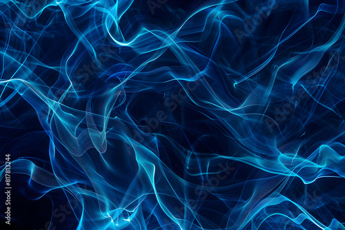 Electric blue neon lines dancing in a mesmerizing abstract pattern. Eye-catching art on black background.