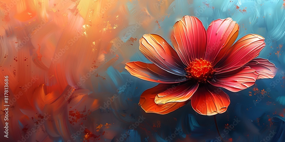 Cosmos flower on abstract colorful background. 3D illustration. Digital painting. Cosmos flower on abstract colorful background. 3D illustration. Digital painting.