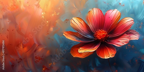 Cosmos flower on abstract colorful background. 3D illustration. Digital painting.