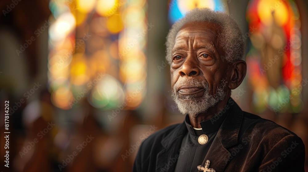 A black elder leads a prayer or spiritual ceremony, drawing on their deep-rooted faith and spiritual wisdom to provide comfort and guidance to those in need, showcasing the enduring strength A black elder leads a prayer or spiritual ceremony, drawing on their deep-rooted faith and spiritual wisdom to provide comfort and guidance to those in need, showcasing the enduring strength