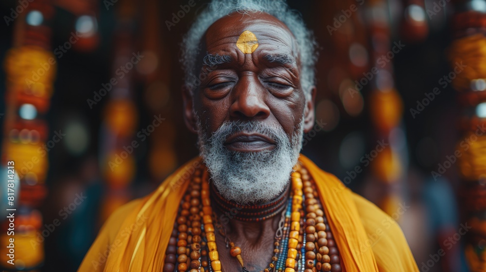 A black elder leads a prayer or spiritual ceremony, drawing on their deep-rooted faith and spiritual wisdom to provide comfort and guidance to those in need, showcasing the enduring strength A black elder leads a prayer or spiritual ceremony, drawing on their deep-rooted faith and spiritual wisdom to provide comfort and guidance to those in need, showcasing the enduring strength