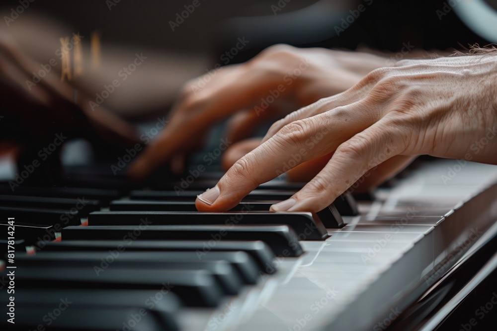 Obraz premium pianist's hands pressing the keys of a grand piano
