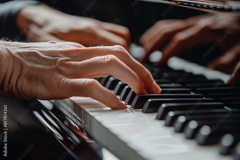 Obraz premium pianist's hands pressing the keys of a grand piano