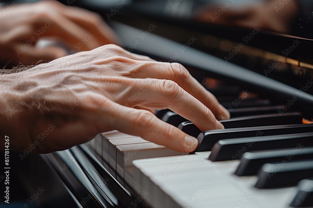 Obraz premium pianist's hands pressing the keys of a grand piano