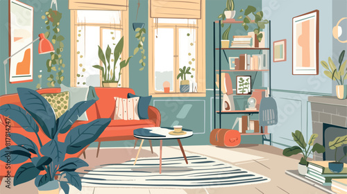 Colorful hand drawn modern interior vector illustration © Mishab