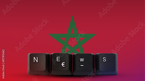 Morocco technology news concept, News text created with keyboard with Morocco flag, streamer 