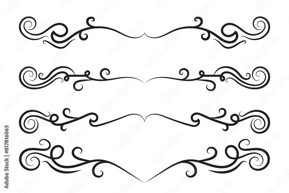 Calligraphy filigree lines Text dividers, vintage Flourishes decorative Scrolls wedding Ornate, fancy elegant page Separators design elements, Header Swirls menu cards Ornamental Border