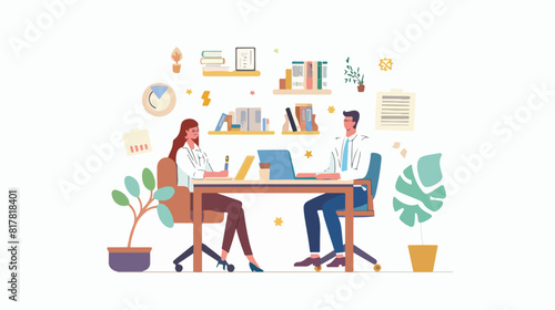 Concept of mediation. Man and woman sitting at desk