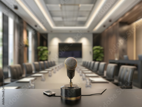 Microphone in a modern conference room