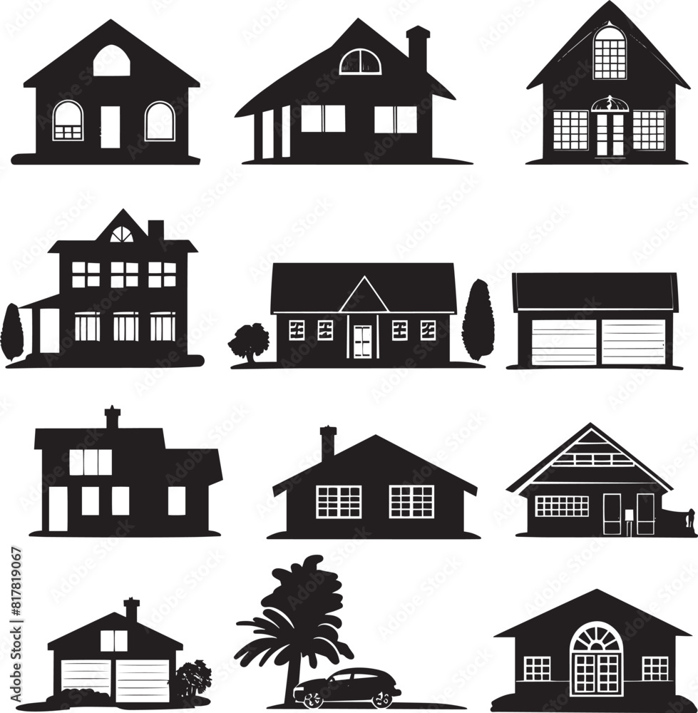 set of houses silhouette 