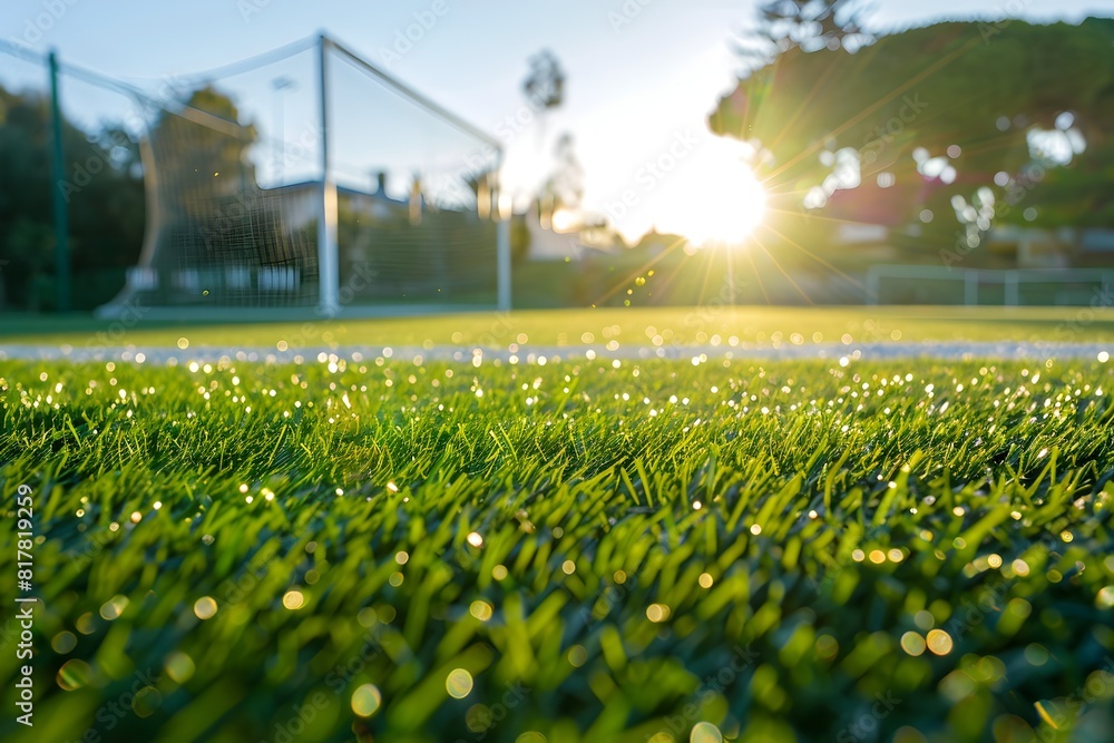 Obraz premium Scenic Sunset Sports Training Field with Lush Grassy Turf