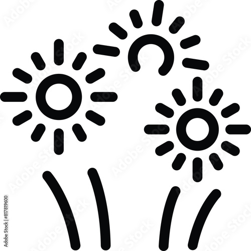 Black and white vector icon featuring suns and grass