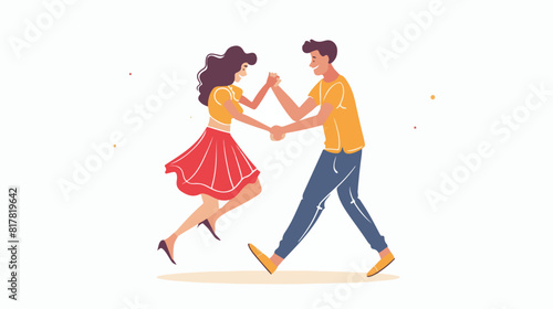 Couple dancing together holding hands vector flat illustration