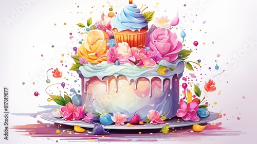 Vibrant Cake Illustration Bring Joyful Hues to Your Creative Projects.