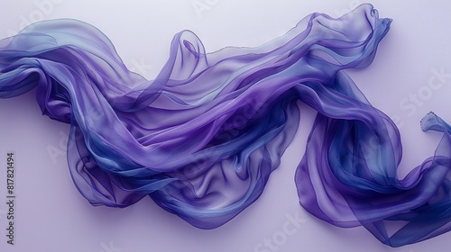   A detailed image of a vibrant purple and blue scarf laid on a crisp white background  featuring a distinct black focal point