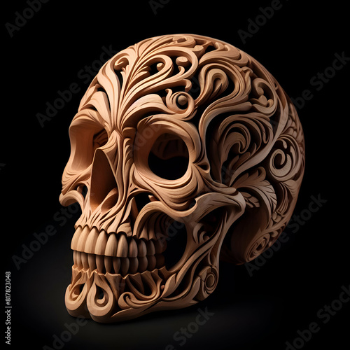 Carved Intricacies  The Rustic Beauty of a Wooden Skull