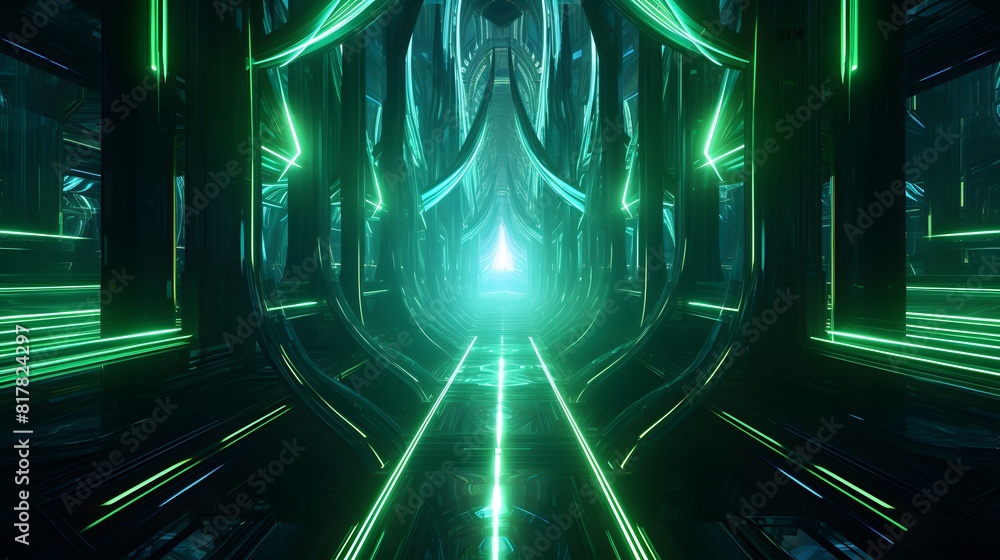 Digital technology green blue radiating line space concept art poster background Digital technology green blue radiating line space concept art poster background