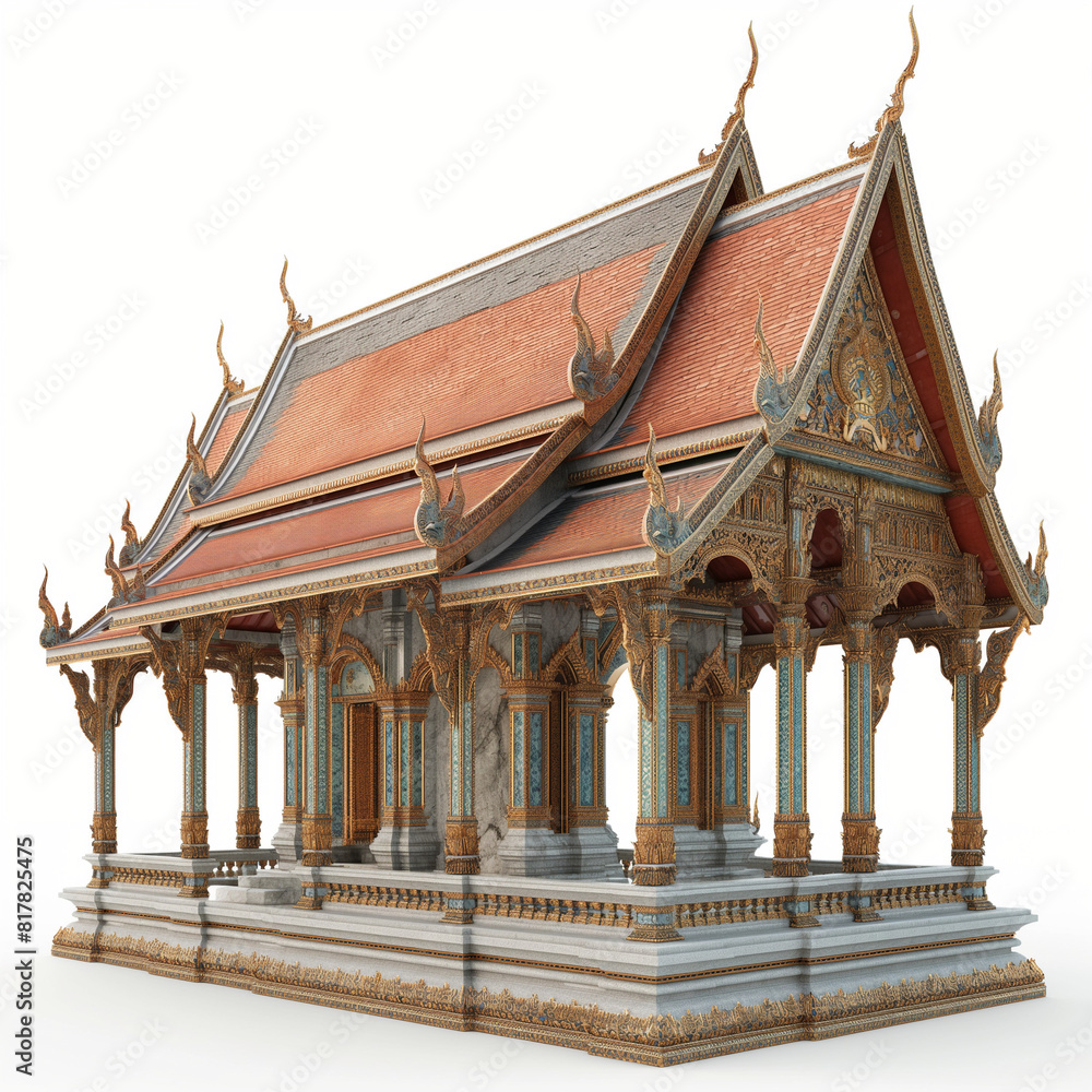 Laos temple in white background