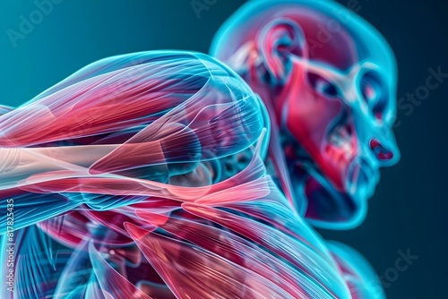 Detailed 3D X Ray Visualization of Painful Muscle Area with Striking Blue and Red Contrast photo