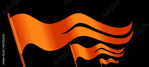 Holy Orange flags of Hindu religion sign on black background. Art work