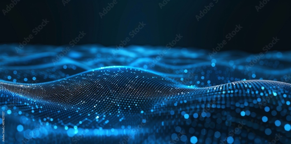 Abstract futuristic wavy surface with glowing particles, abstract background Abstract futuristic wavy surface with glowing particles, abstract background