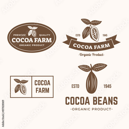 Set of Vintage cocoa bean, cocoa plant logo icon vector template.