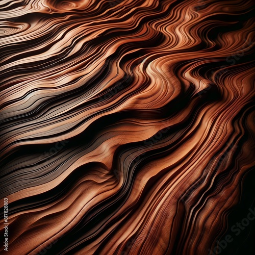 A background image of richly textured Ash wood surface with deep, warm reddish-brown tones