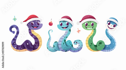 Cute funny snakes Four. Chinese 2025 New Year symbol