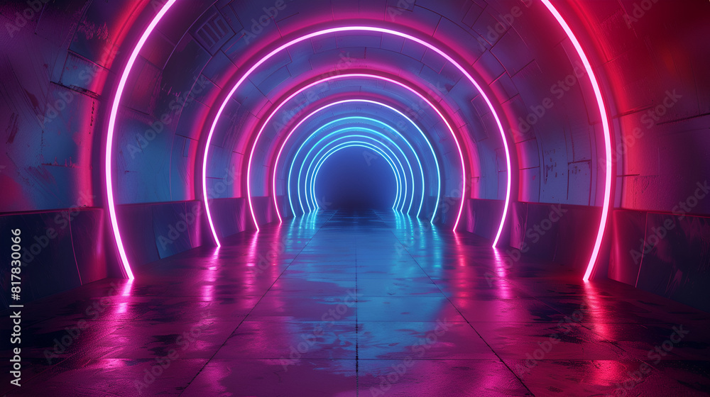 An interior hallway with blue and purple light, Background of futuristic architecture sci-fi hallway and corridor tunnel with neon lights, 3D Render Neon Background with Vibrant Colors and Futuristic An interior hallway with blue and purple light, Background of futuristic architecture sci-fi hallway and corridor tunnel with neon lights, 3D Render Neon Background with Vibrant Colors and Futuristic