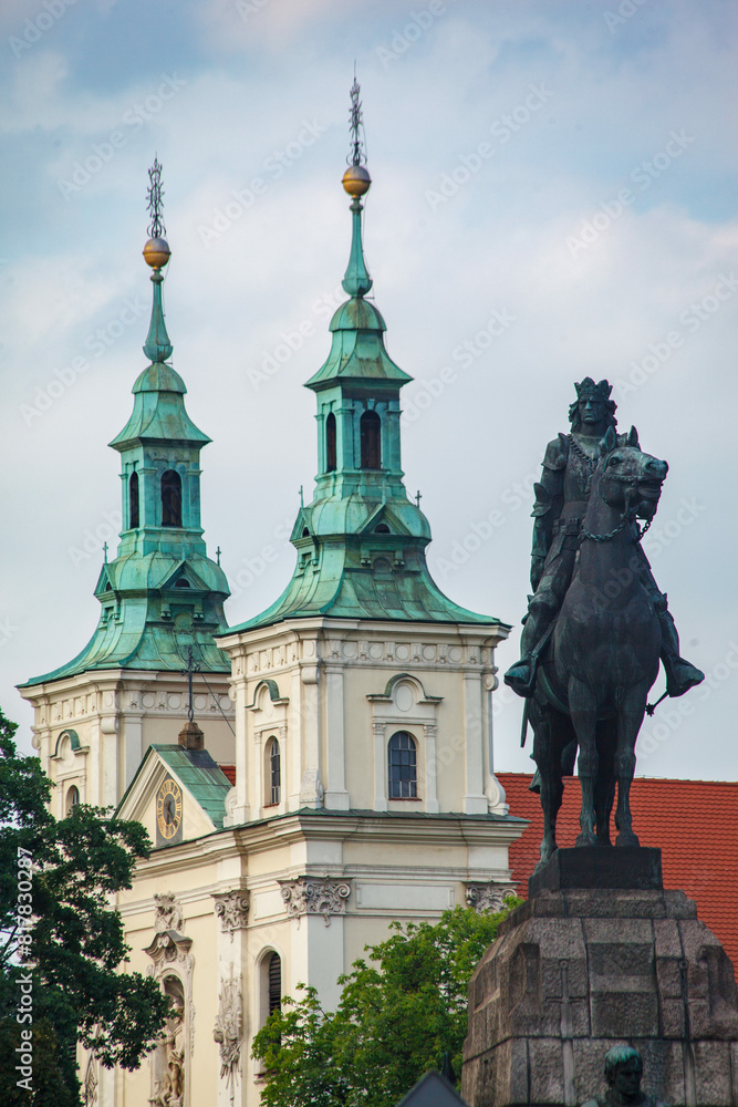 Fototapeta premium Grunwald Monument and Florians Church in Krakow, Poland