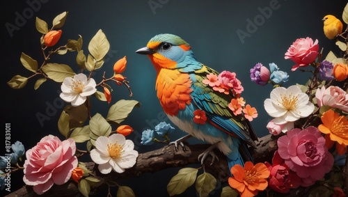 flowers and bird Generated AI © Asad