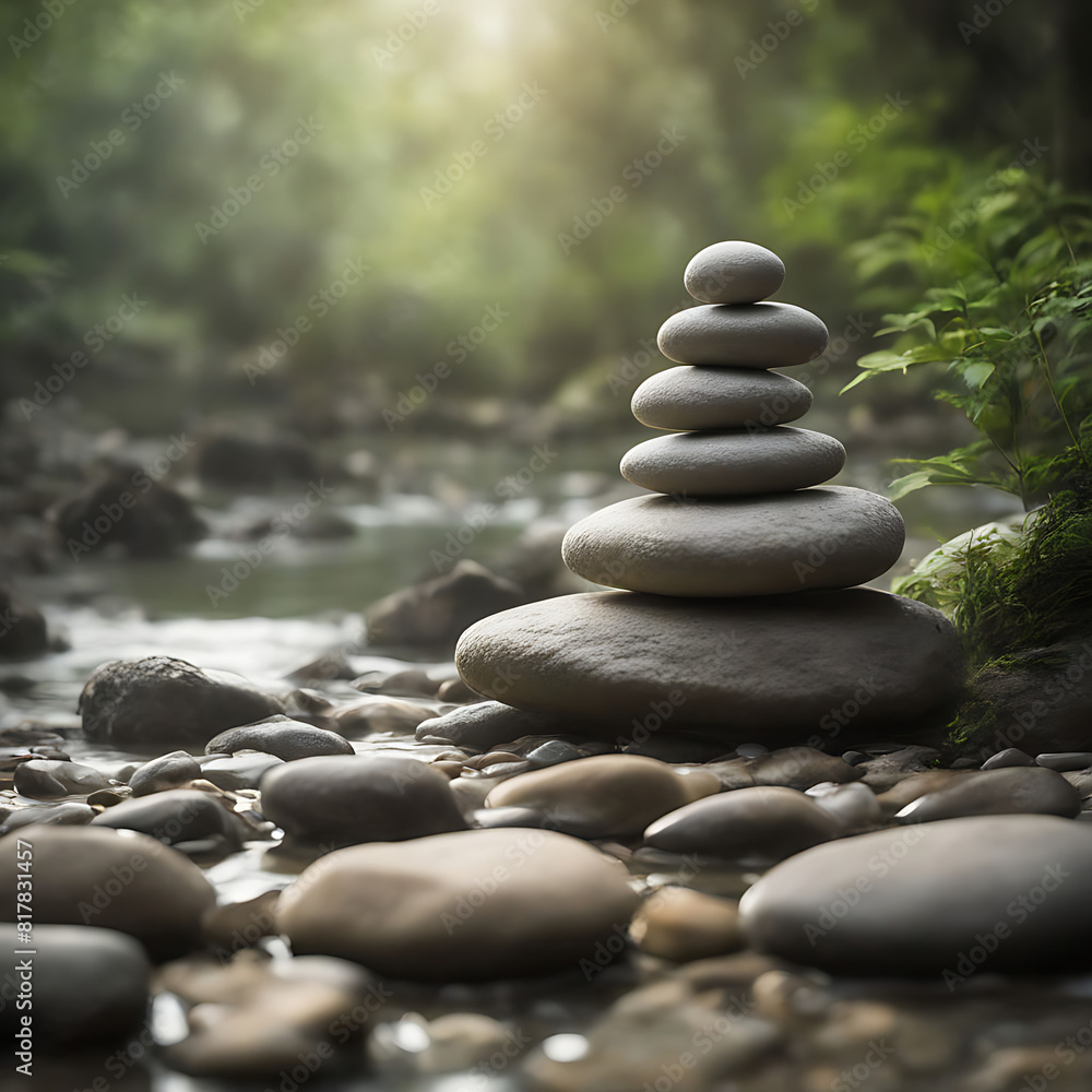 Serene Zen meditation landscape, embodying tranquility and spiritual harmony. Balanced stones within a peaceful natural setting. Serene Zen meditation landscape, embodying tranquility and spiritual harmony. Balanced stones within a peaceful natural setting.