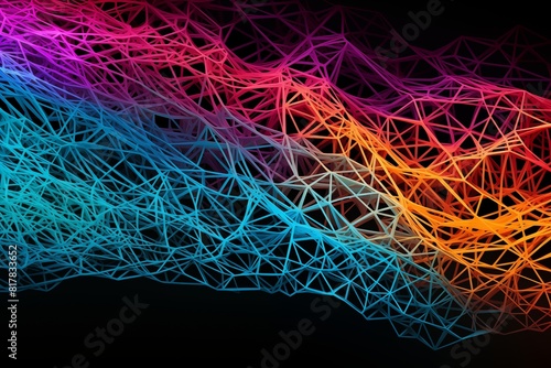 Colorful Abstract Geometric Mesh Art with Neon Gradient.