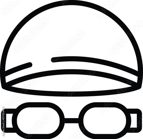 Simple black line art illustration of swimming goggles and a swim cap, isolated on white