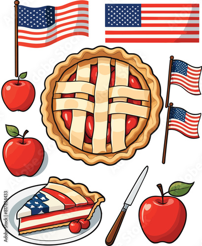 Vector of an American flag with an apple pie