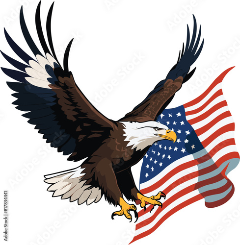 Vector of an American bald eagle with the United States flag