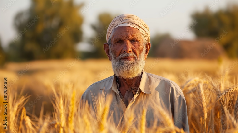 Portrait of a farmer standing in a golden wheat field Portrait of a farmer standing in a golden wheat field