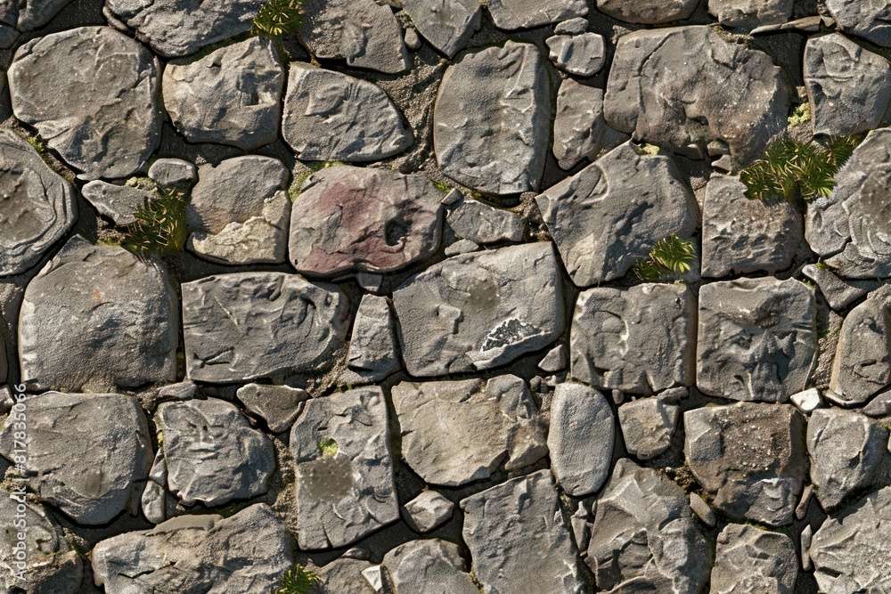Fototapeta premium Textured cobblestone surface pattern ideal for creating a realistic and immersive environment in digital art or game design.