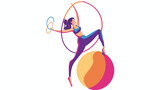 Circus gymnast balancing on ball with hula hoop