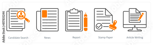 A set of 5 Business and Office icons as candidate search, news, report